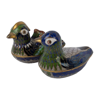 Vintage Cloisonné Duck Trinket Box Pair