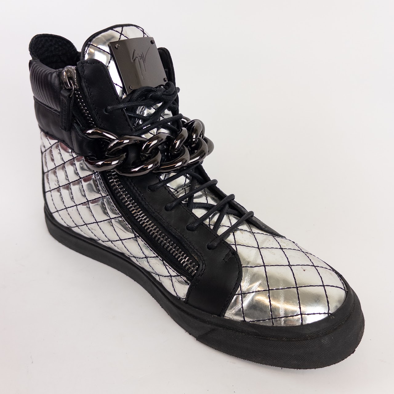 Giuseppe Zanotti Quilted Metallic Leather Hi Top Sneakers