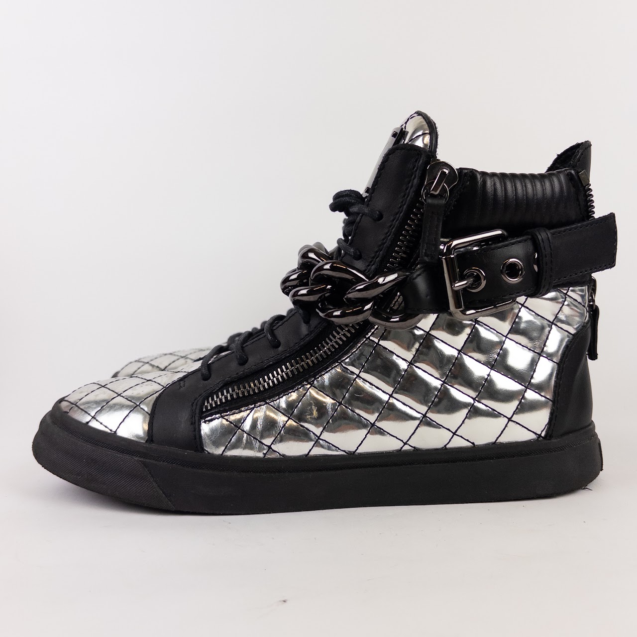 Giuseppe Zanotti Quilted Metallic Leather Hi Top Sneakers