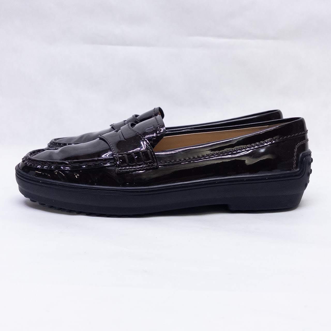 Tod's Brown Patent Leather Loafers