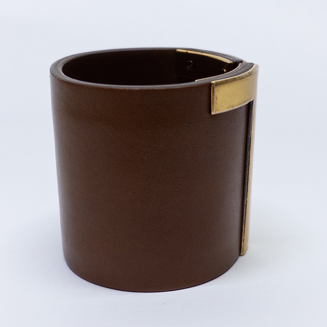 Tom Ford Leather and Brass Open Cuff