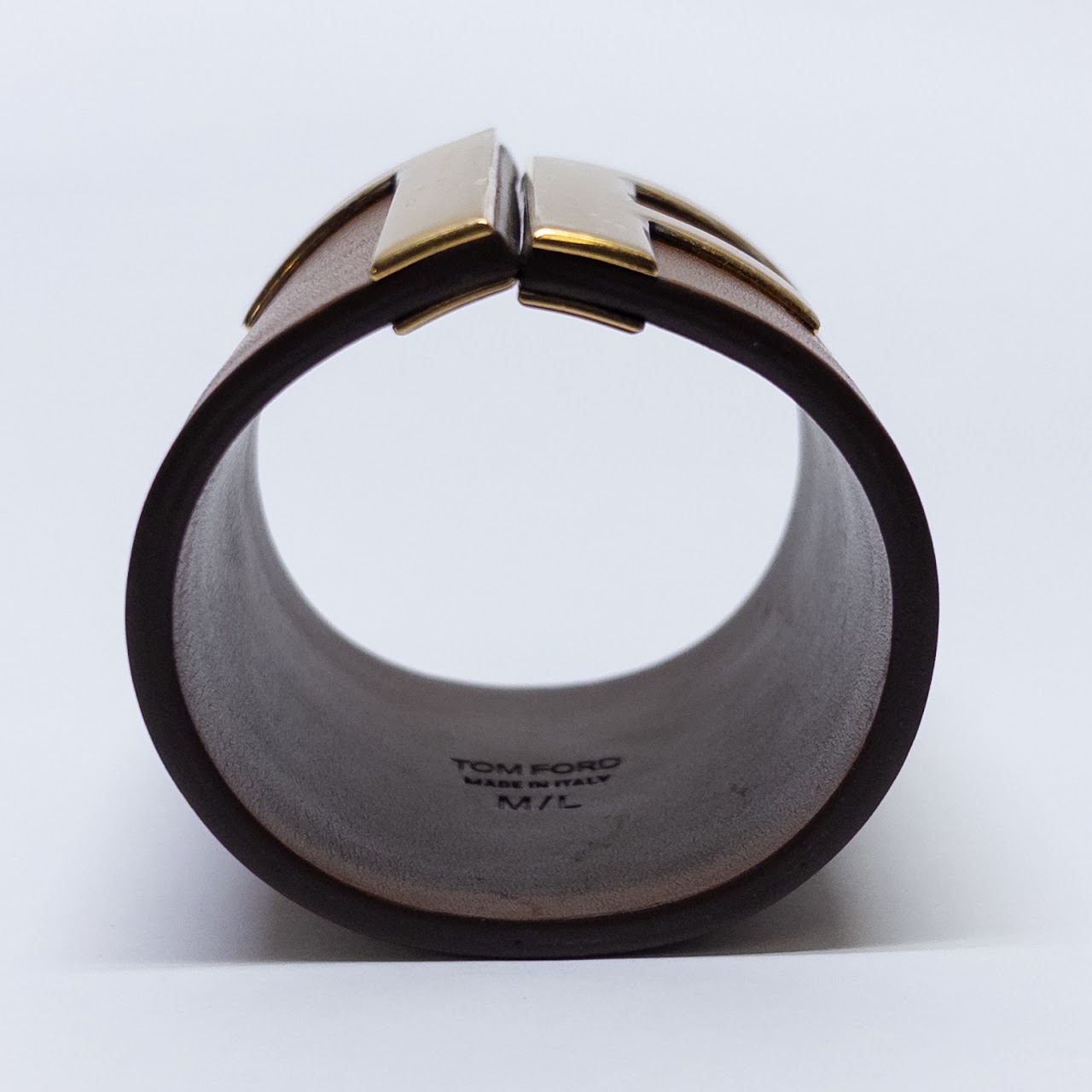 Tom Ford Leather and Brass Open Cuff