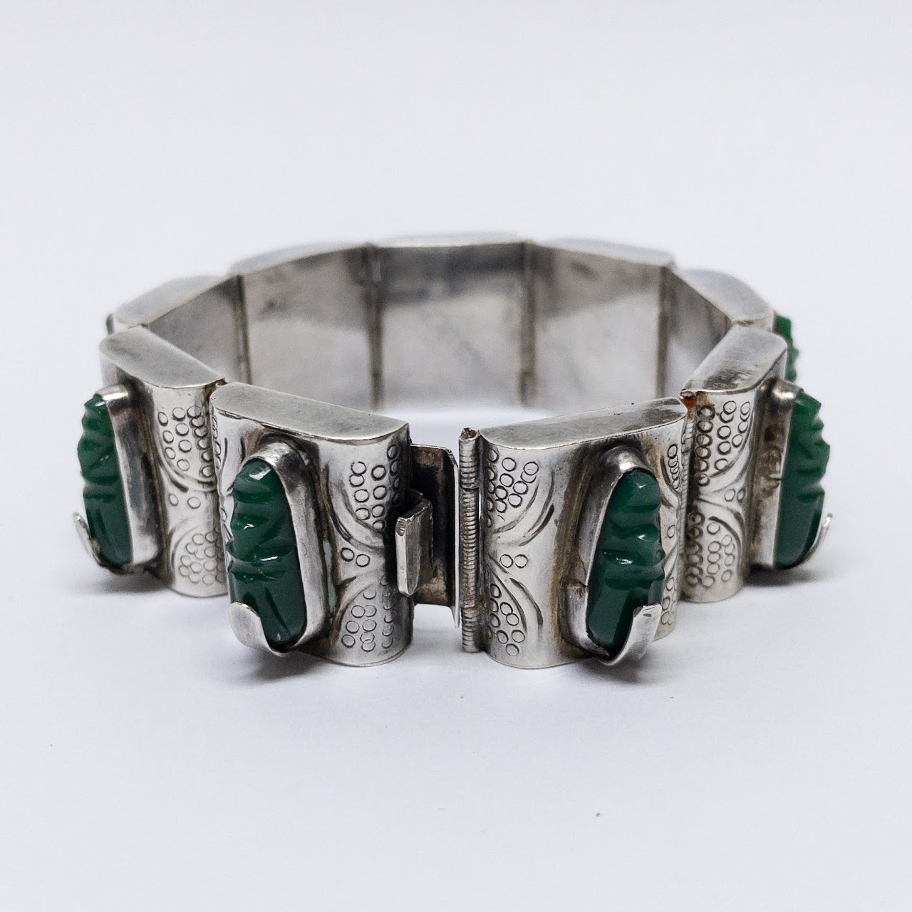 Sterling Silver & Green Agate Bracelet