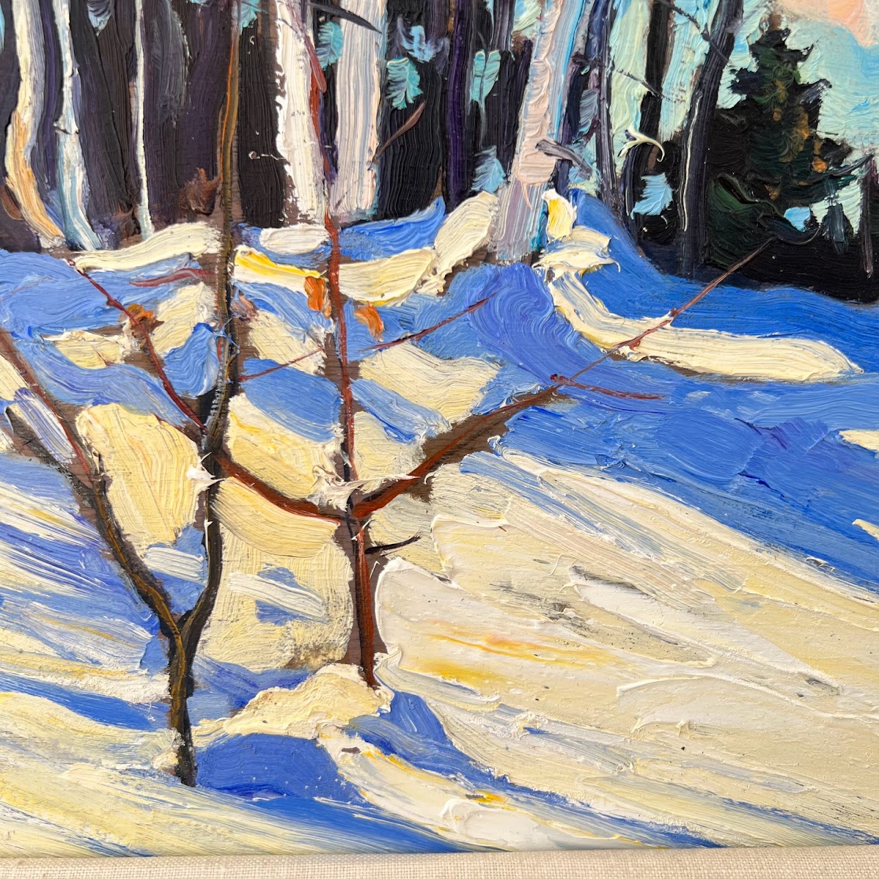 Chris Huntington Signed 'Birches- A Winter Day' Oil Painting