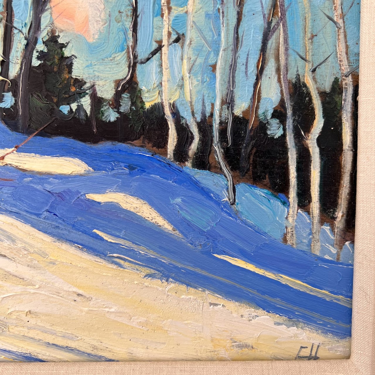 Chris Huntington Signed 'Birches- A Winter Day' Oil Painting