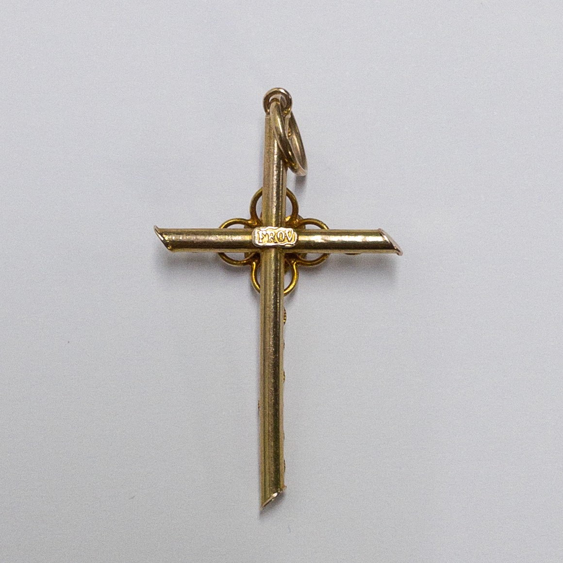 14K Gold Pearl & Green Stone Cross Pendant