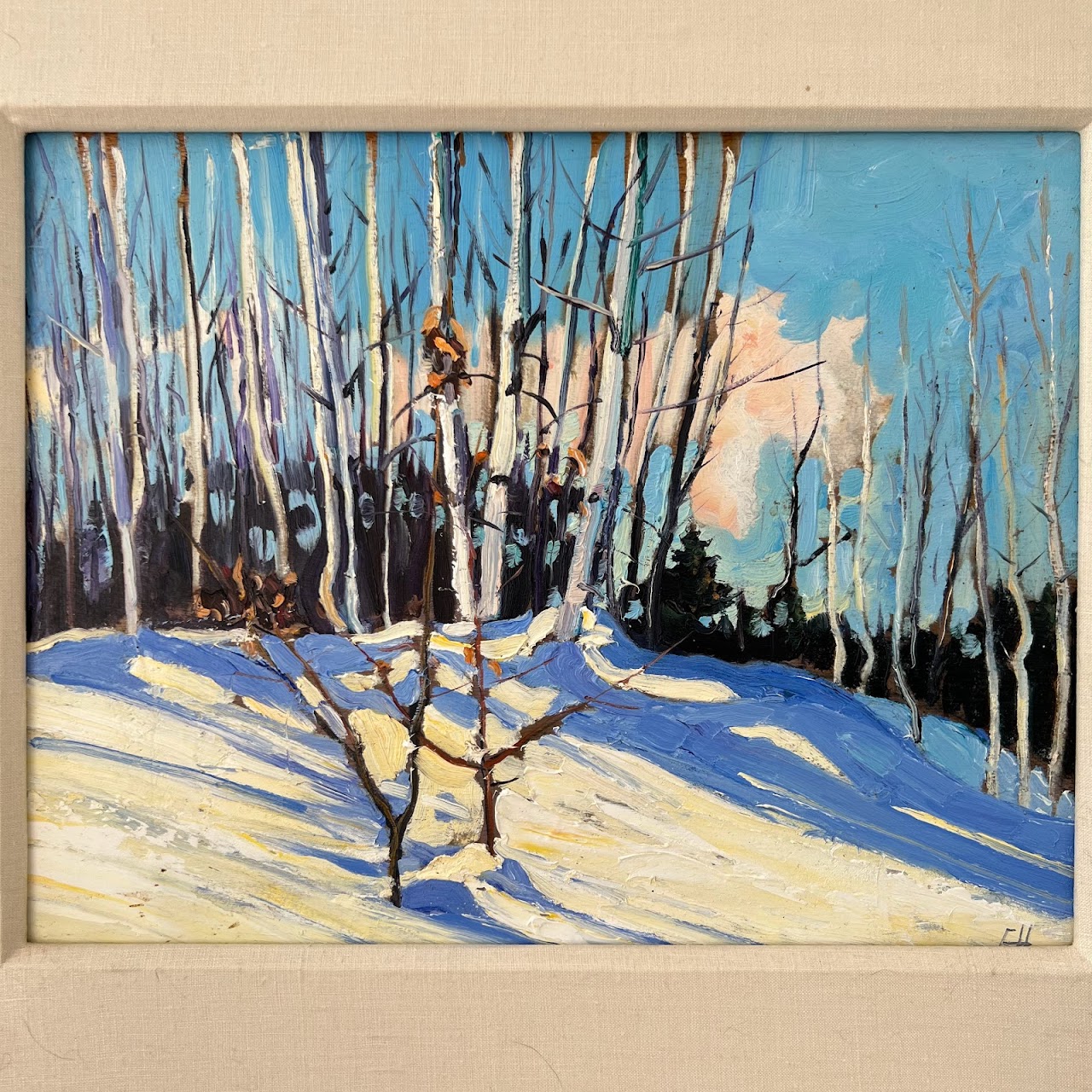 Chris Huntington Signed 'Birches- A Winter Day' Oil Painting