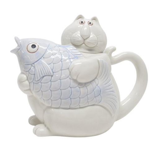 Fitz & Floyd Cat Fish Teapot