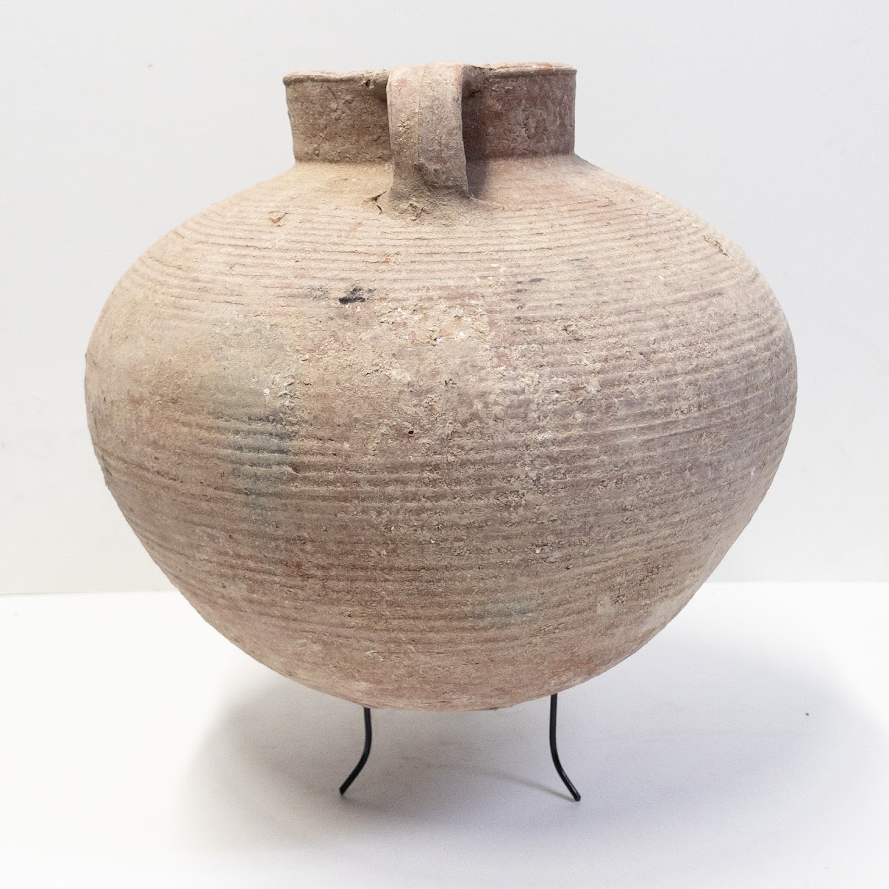 Antique Etruscan Ridged Round Clay Pot