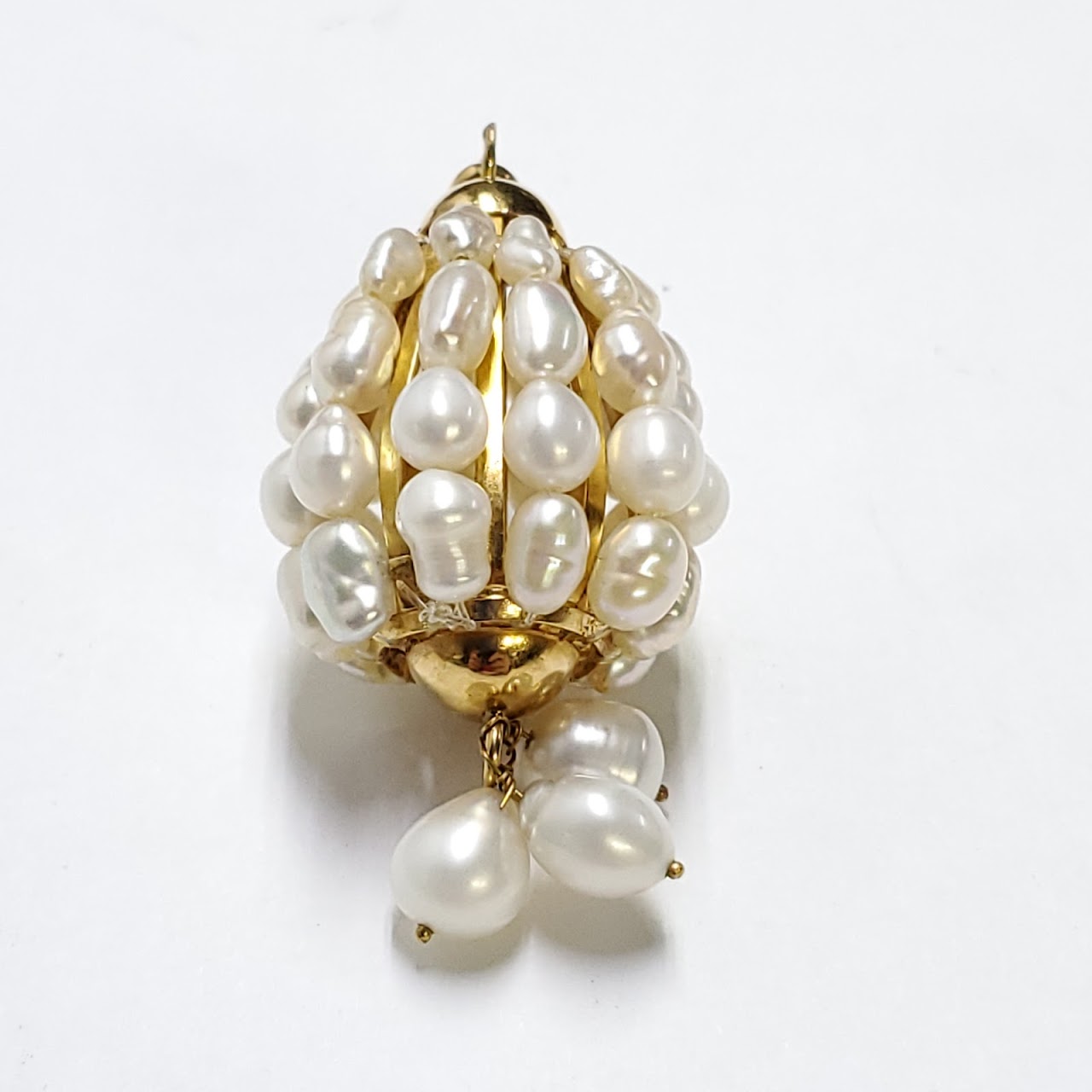 18K Gold Seed Pearl Tassel Pendant