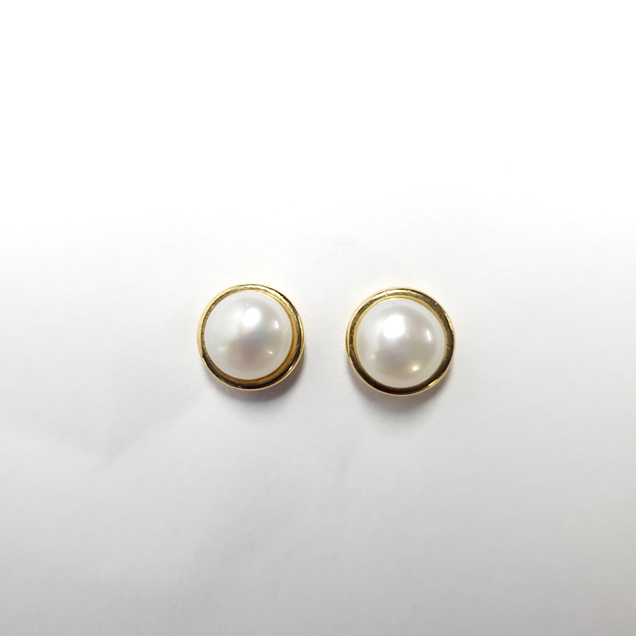 18K Gold & Pearl Button Earrings