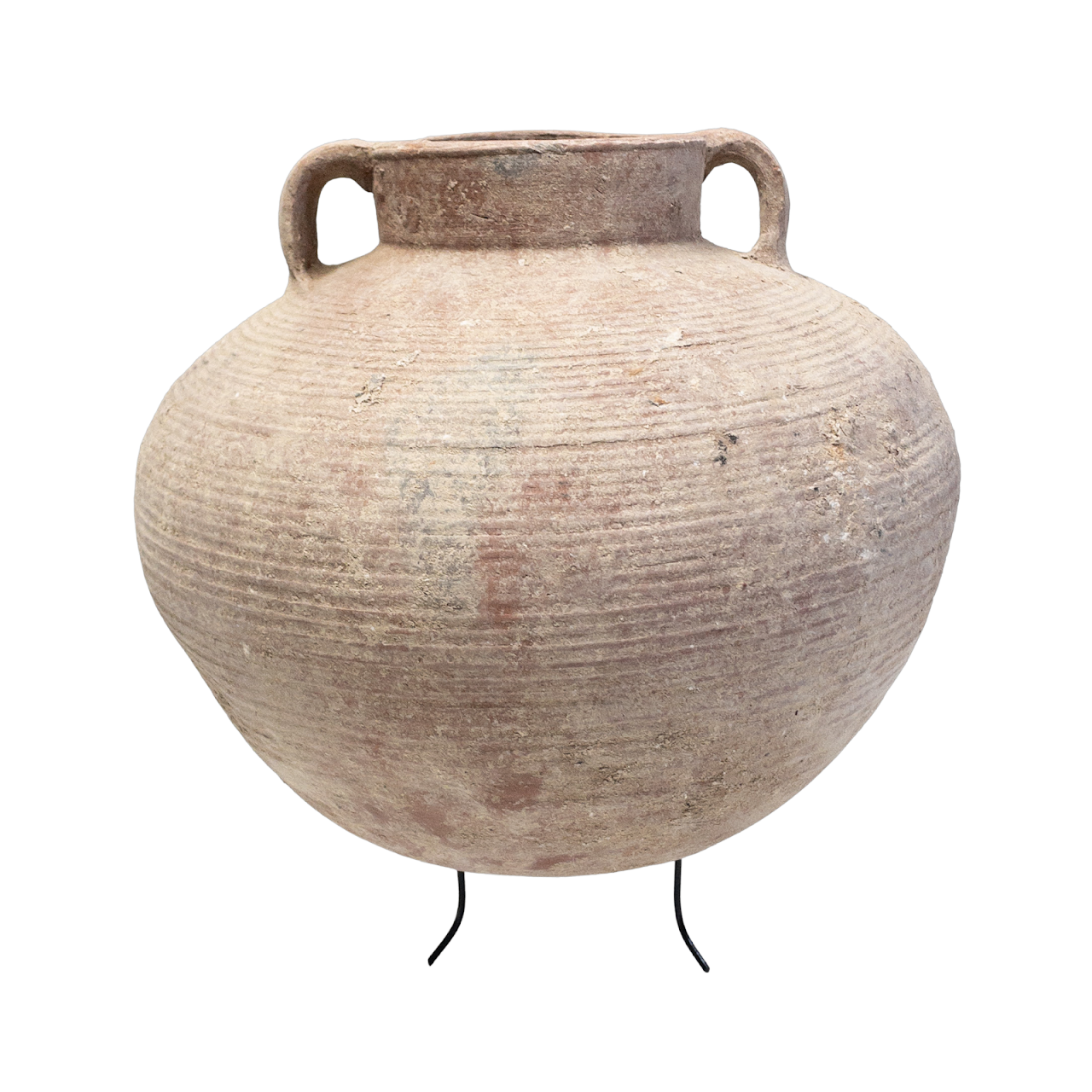 Antique Etruscan Ridged Round Clay Pot
