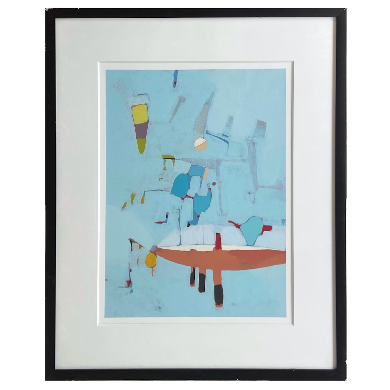 Abstract Harbor Scene Contemporary Gouache Painting