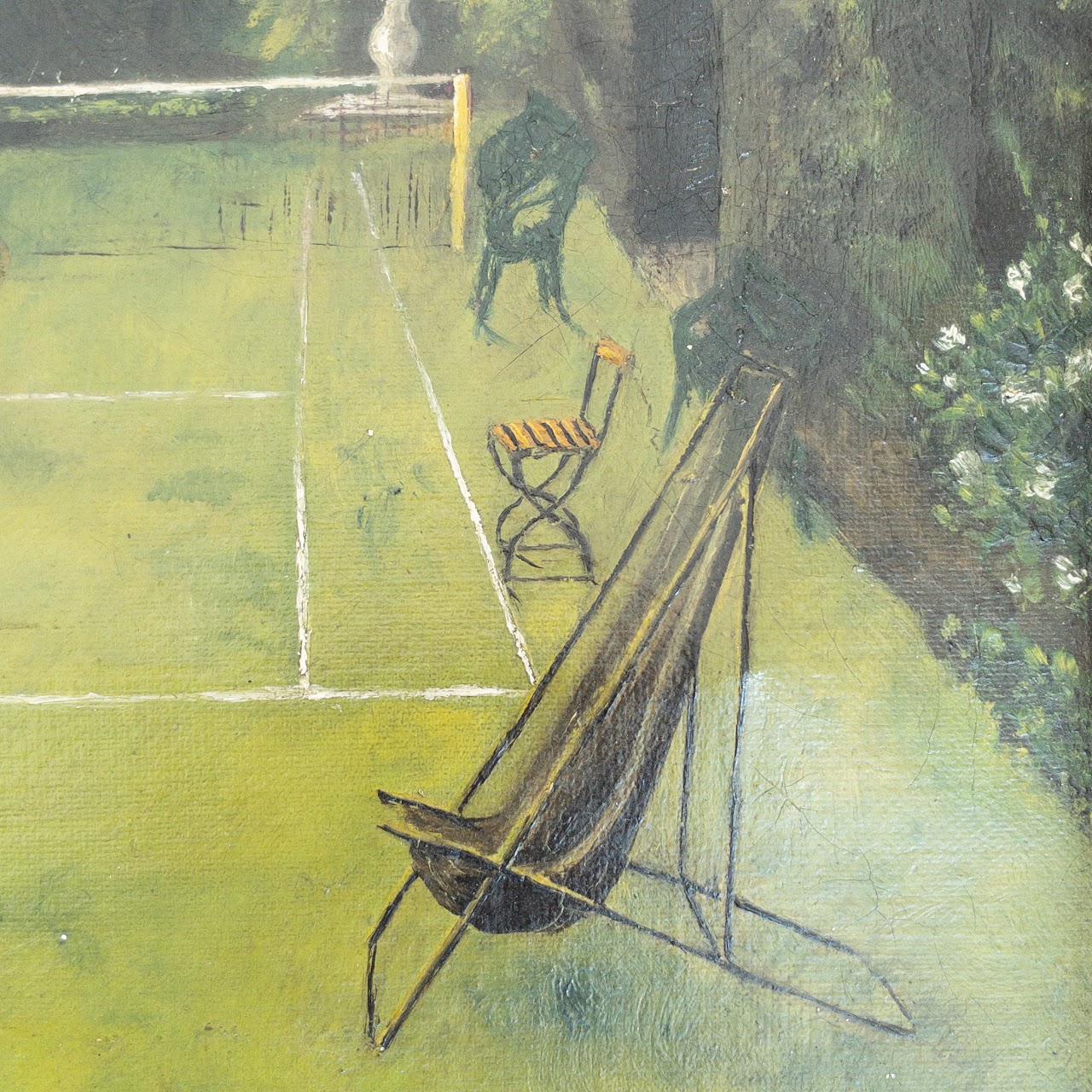 Grace Hewitt Antique 'Tennis Lawn' Signed Oil Painting