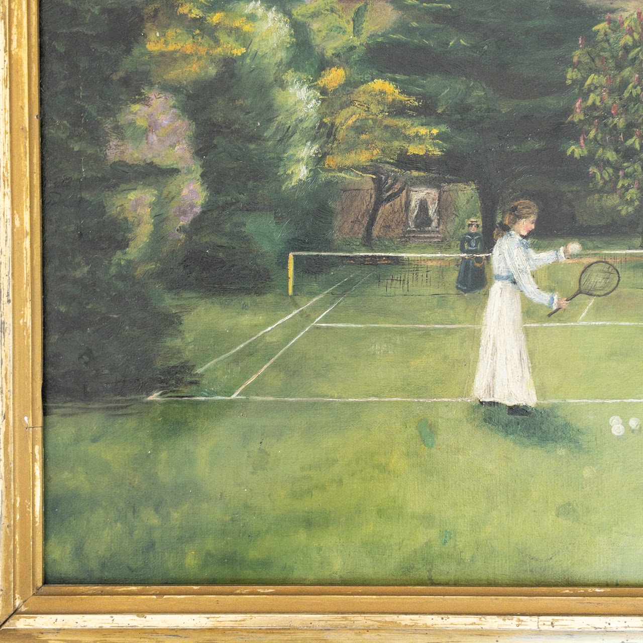 Grace Hewitt Antique 'Tennis Lawn' Signed Oil Painting