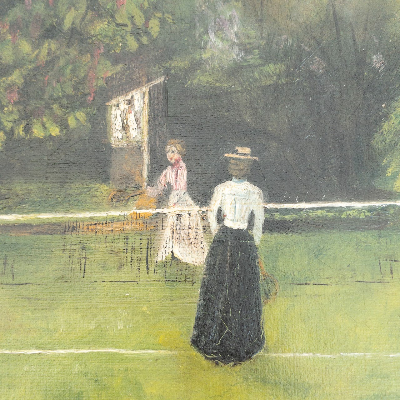 Grace Hewitt Antique 'Tennis Lawn' Signed Oil Painting