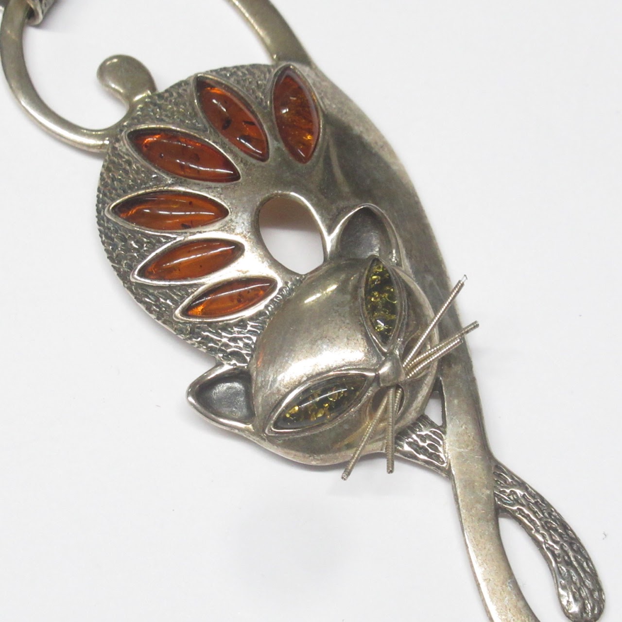 Sterling Silver & Amber Cat Pendant