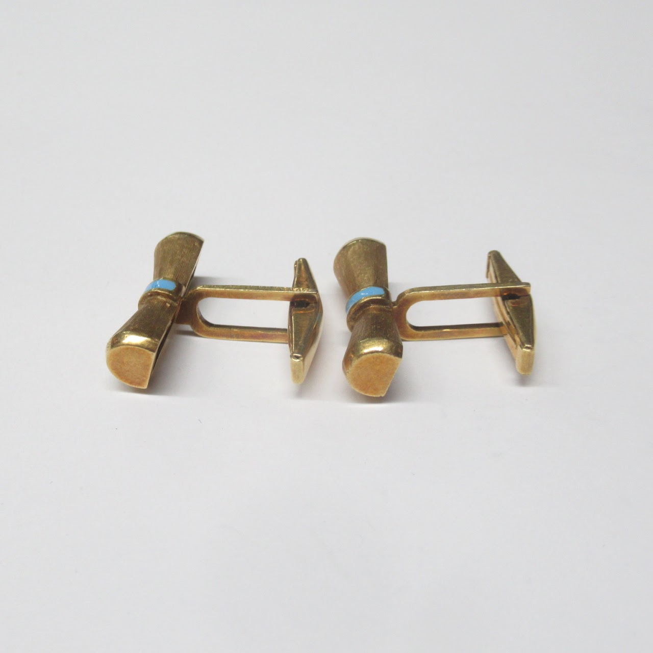 14K Gold & Blue Stone Etched Bow Tie Cuff Links