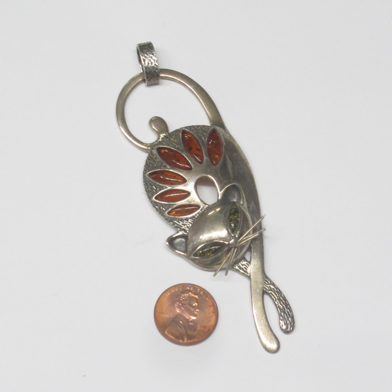 Sterling Silver & Amber Cat Pendant