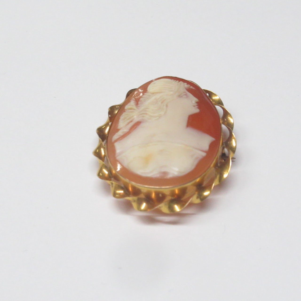 10K Gold & Carved Pink Shell Twisted Border Cameo