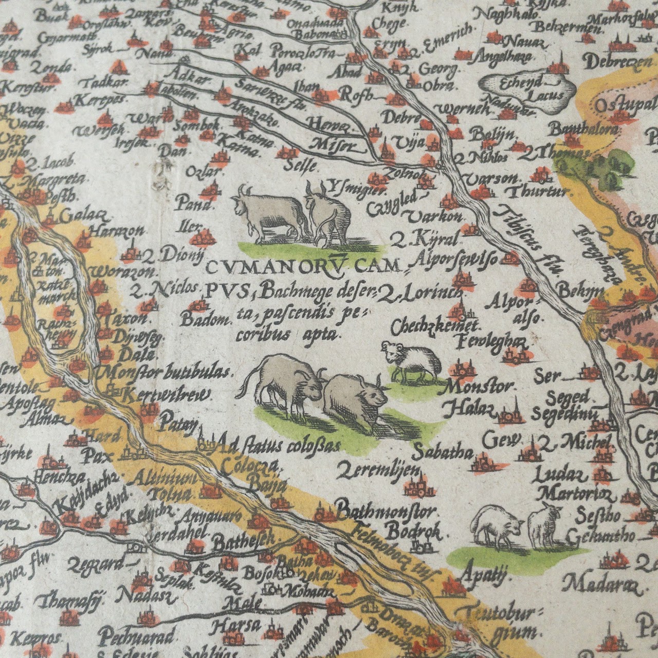 Abraham Ortelius Hungarian Map Copper Plate Engraving, Ca. 1579