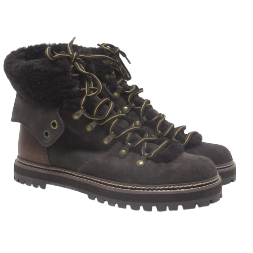 See By Chloé Black  Suede & Shearling Hiking Boots