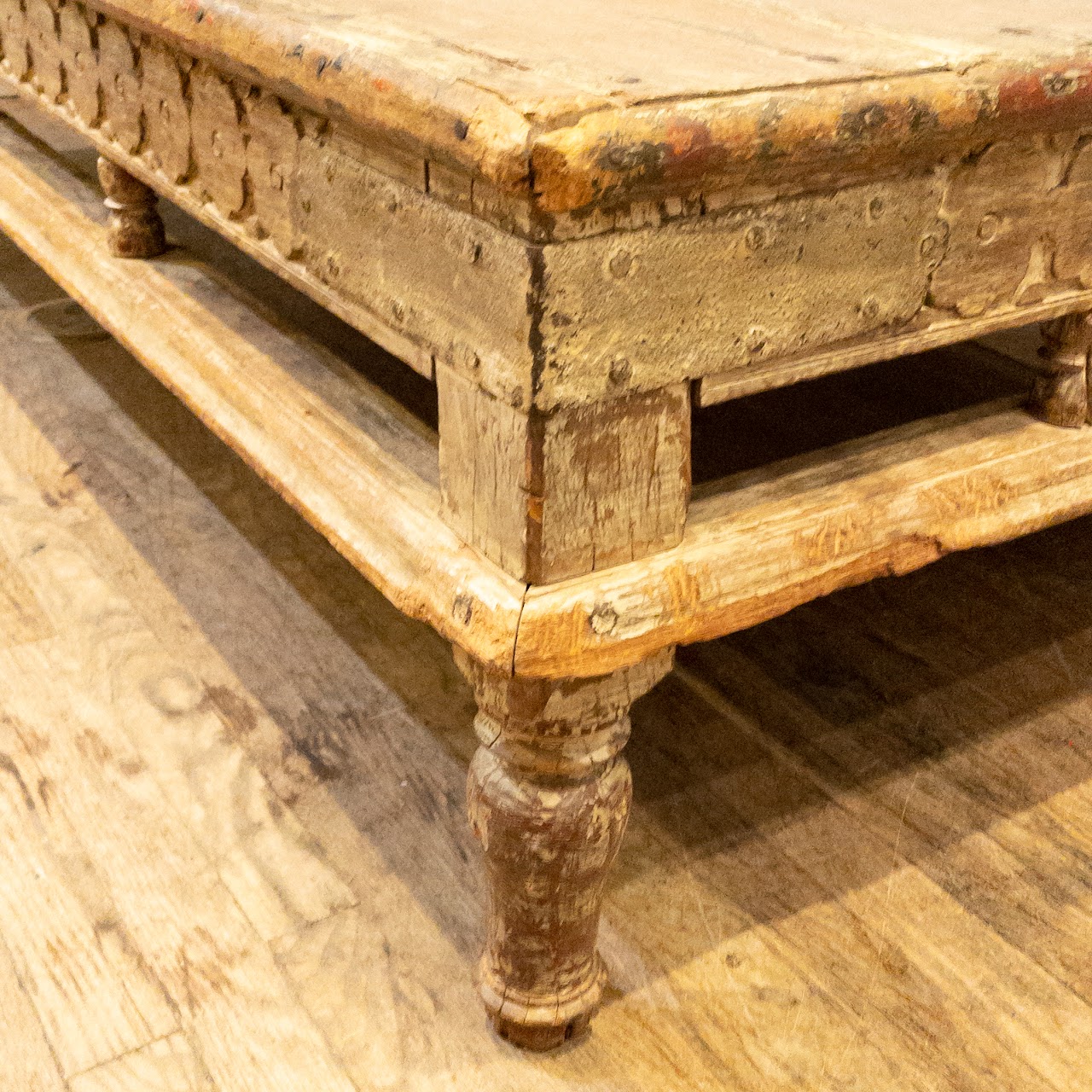 Carved Wood Rustic Coffee Table