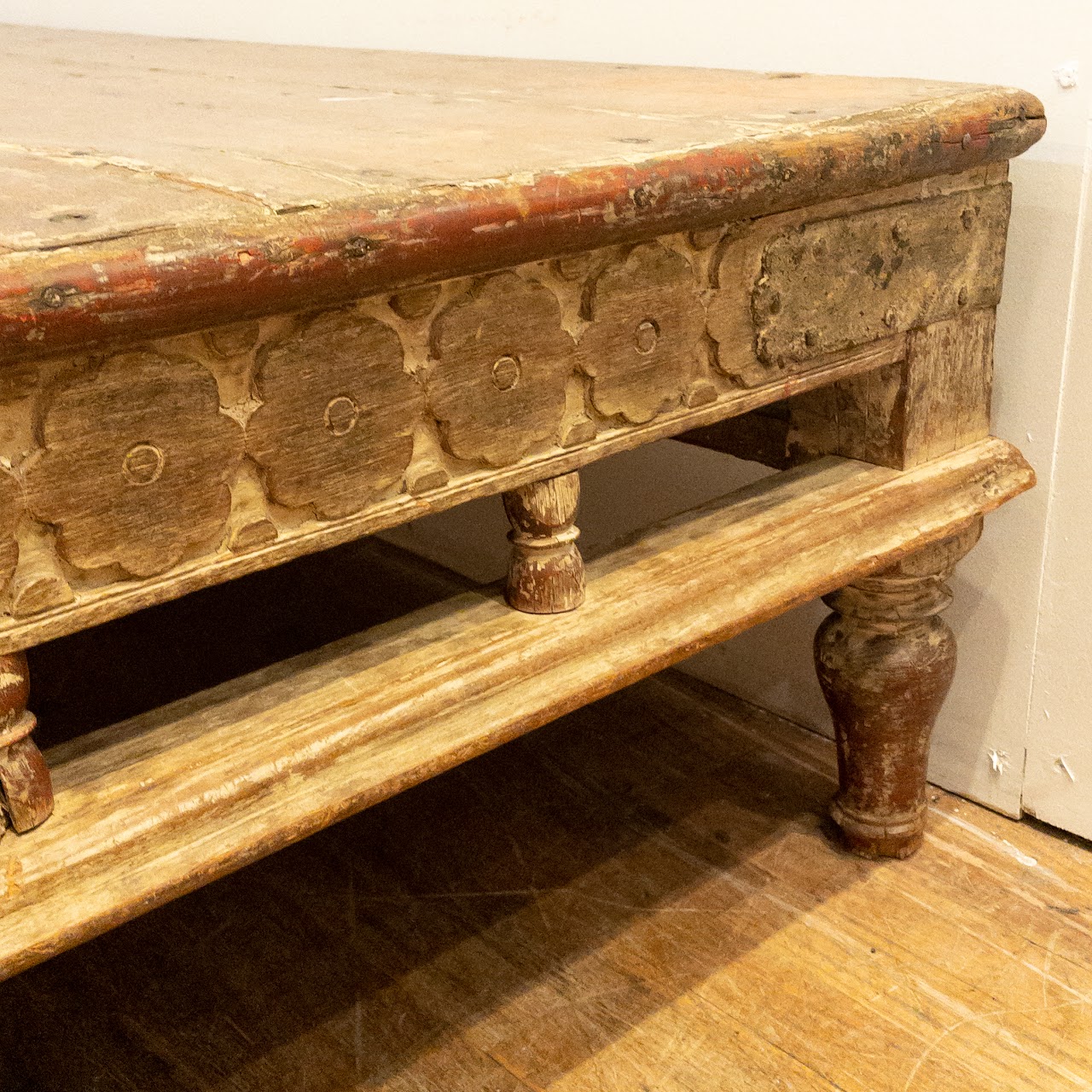 Carved Wood Rustic Coffee Table