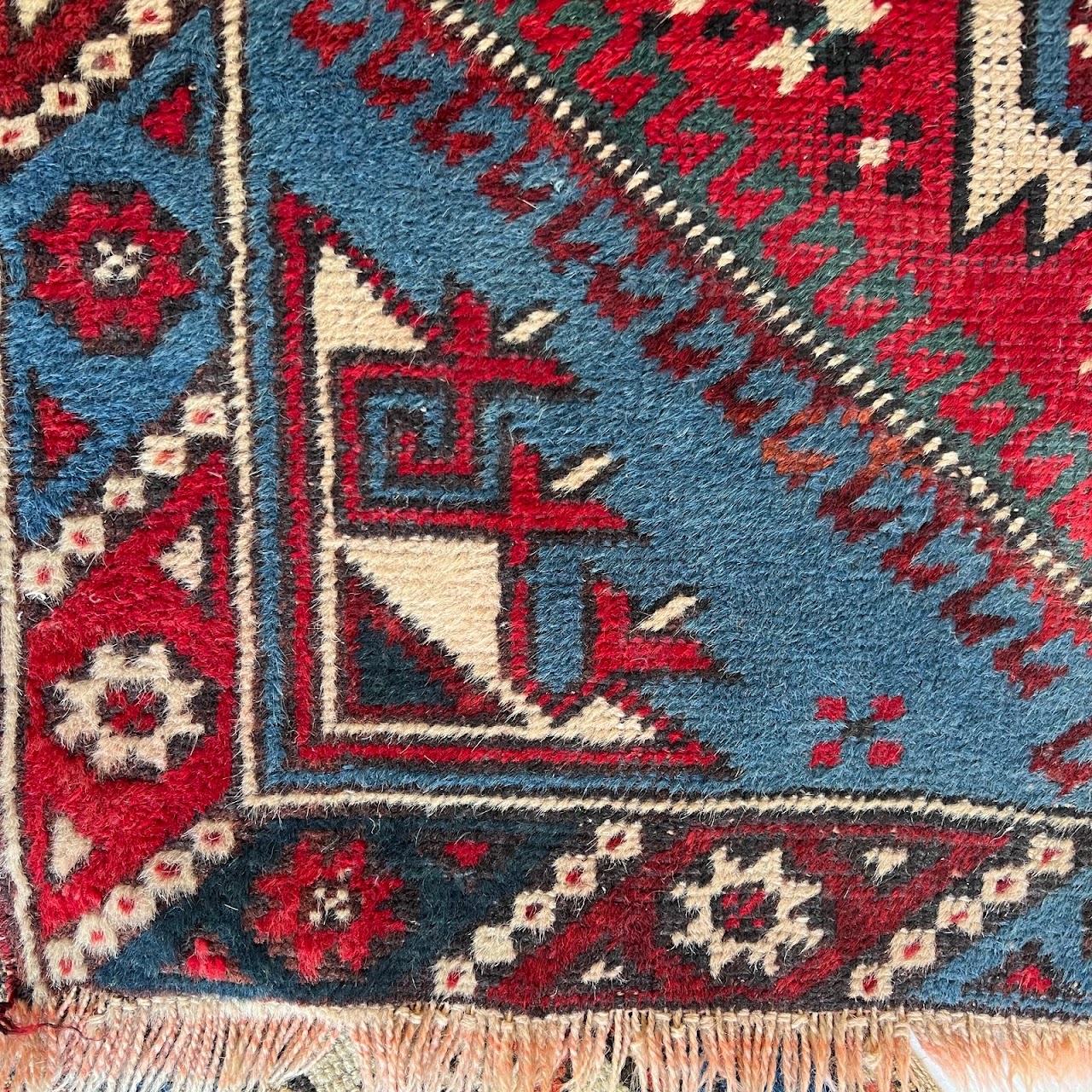 Wool Tribal Blue Field Small Area Rug