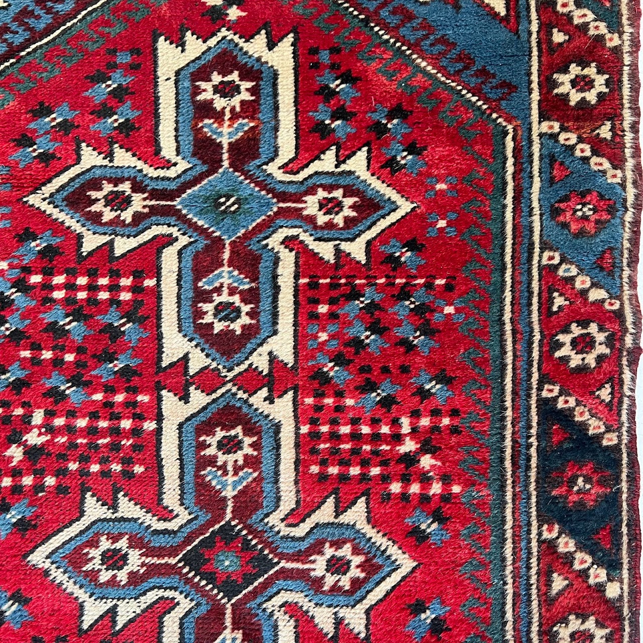 Wool Tribal Blue Field Small Area Rug