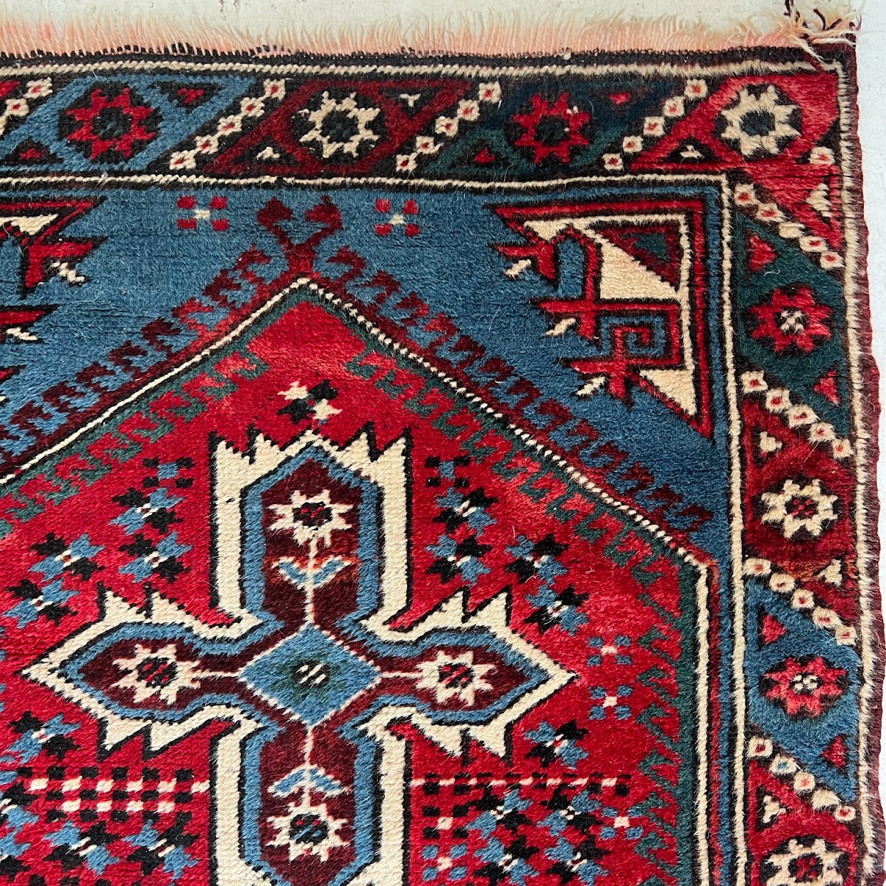 Wool Tribal Blue Field Small Area Rug