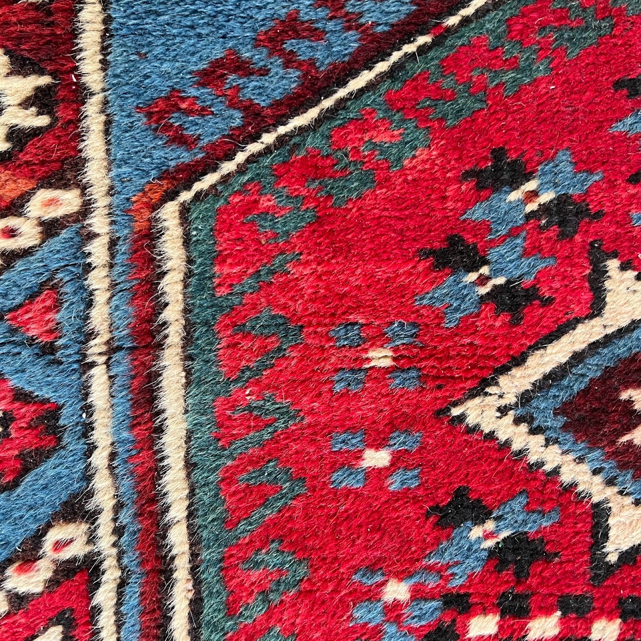 Wool Tribal Blue Field Small Area Rug