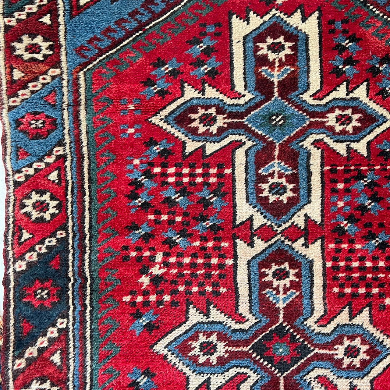 Wool Tribal Blue Field Small Area Rug