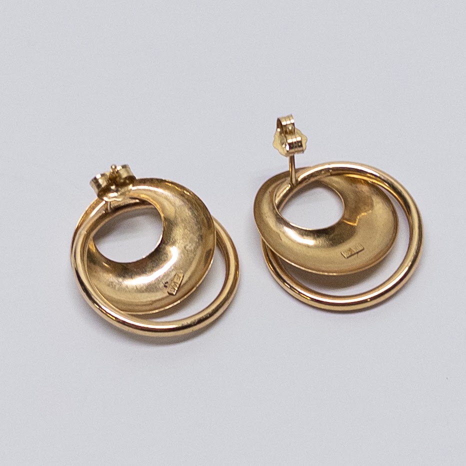 14K Gold Double Ring Earrings