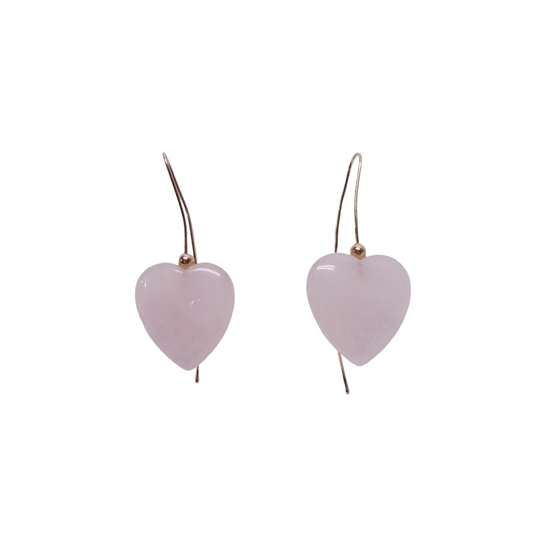 14K Gold and Rose Quartz Heart Earrings