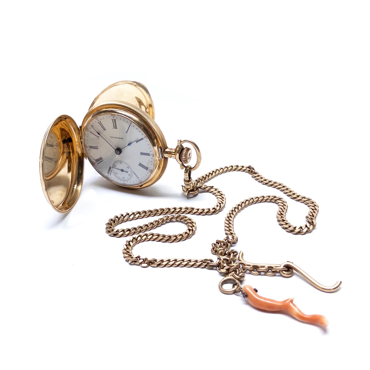 14K Gold Waltham Pocket Watch with 14K Gold Chain