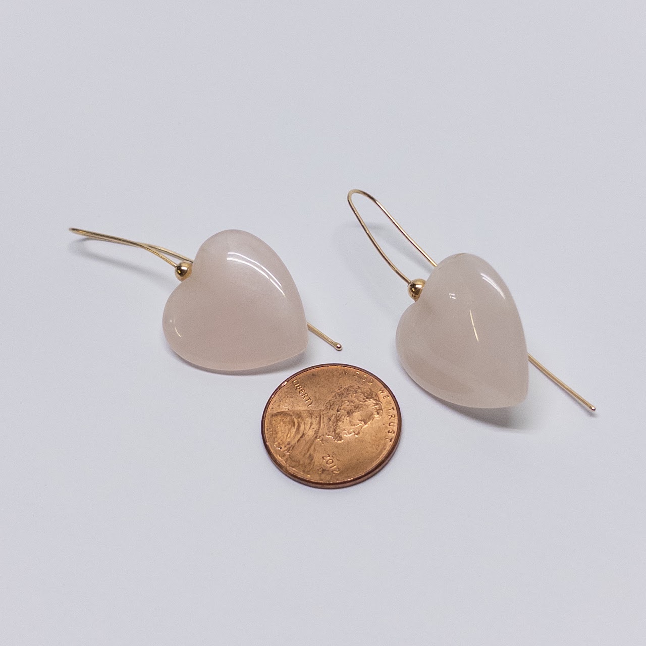 14K Gold and Rose Quartz Heart Earrings