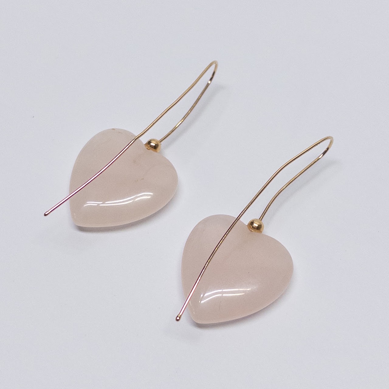 14K Gold and Rose Quartz Heart Earrings