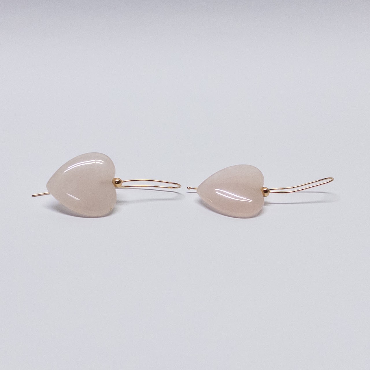 14K Gold and Rose Quartz Heart Earrings