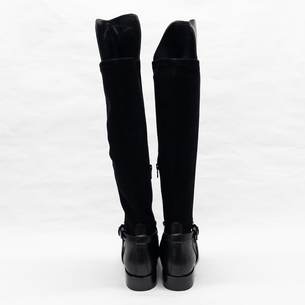 Versace MINT Black Leather & Suede Knee High Boots