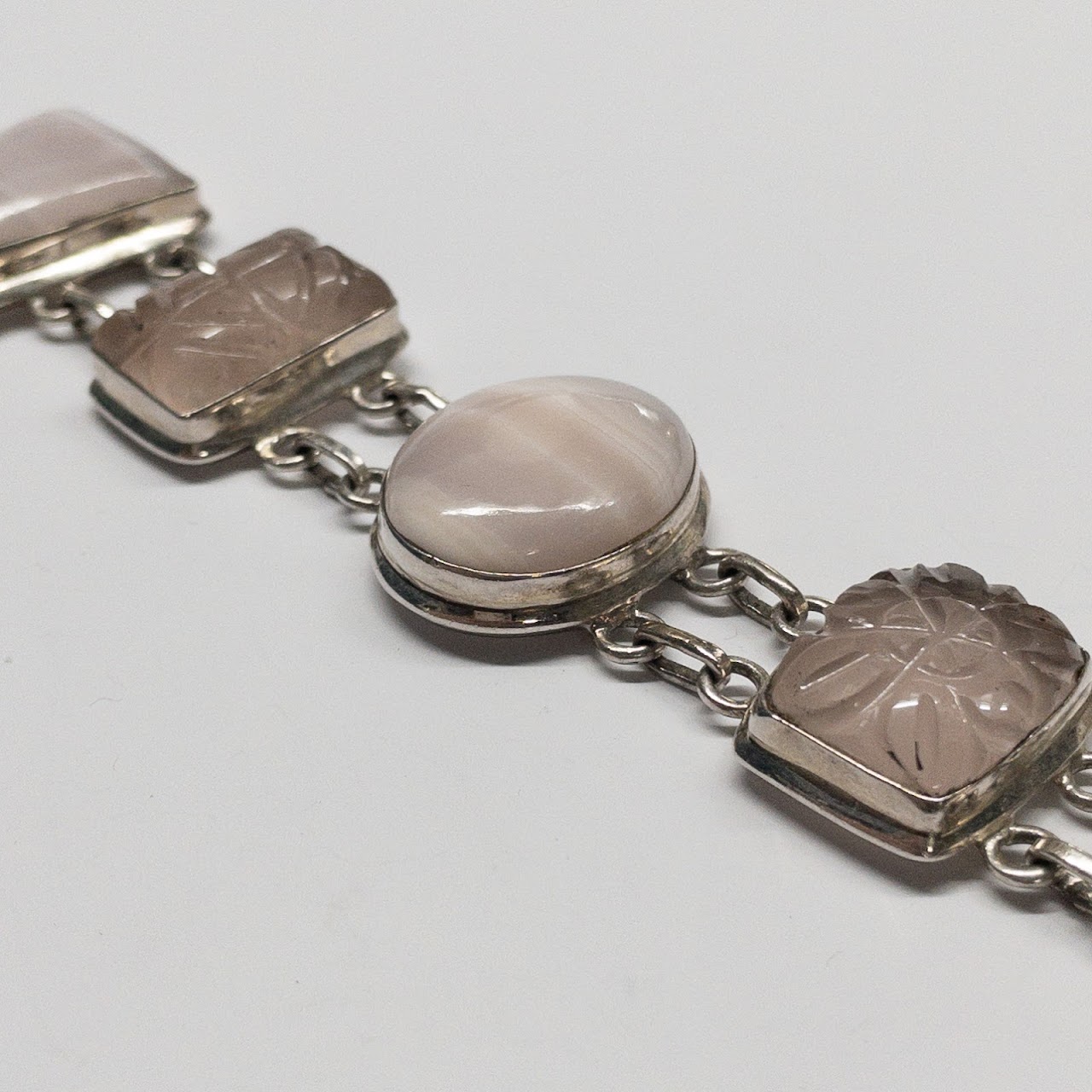 Sterling Silver, Rose Quartz & Pink Onyx Bracelet