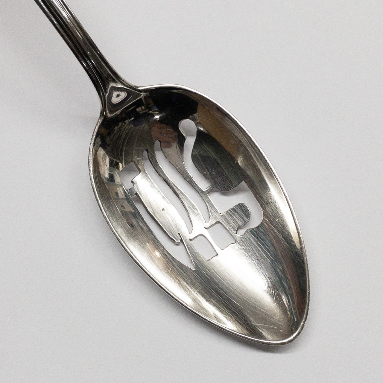 800 Silver 'Mazel' German Slotted Serving Spoon Pair