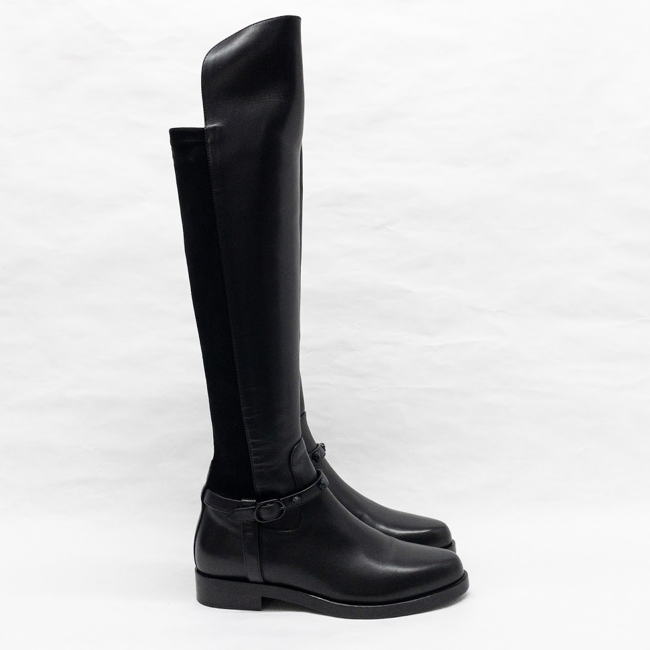 Versace MINT Black Leather & Suede Knee High Boots