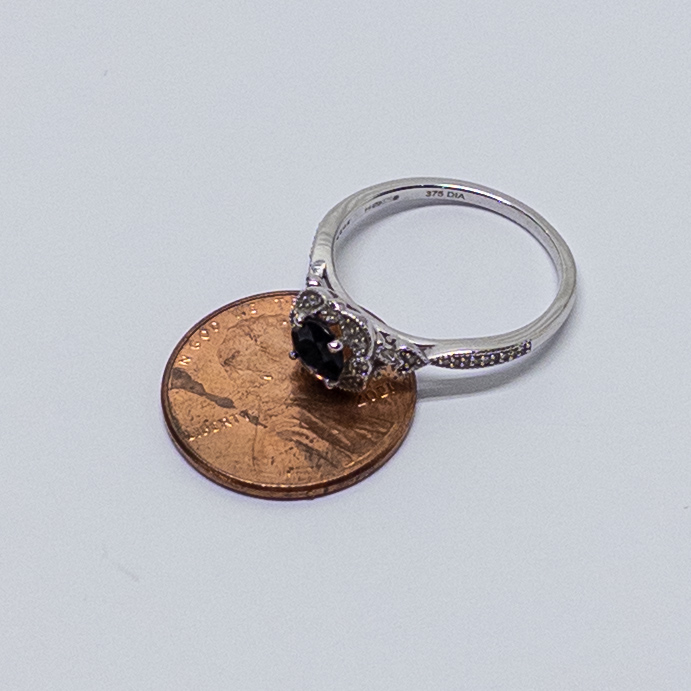 10K Diamond & Dark Blue Stone Ring