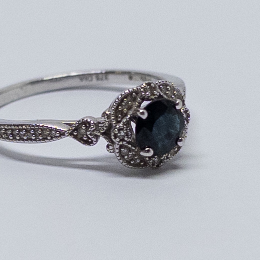 10K Diamond & Dark Blue Stone Ring