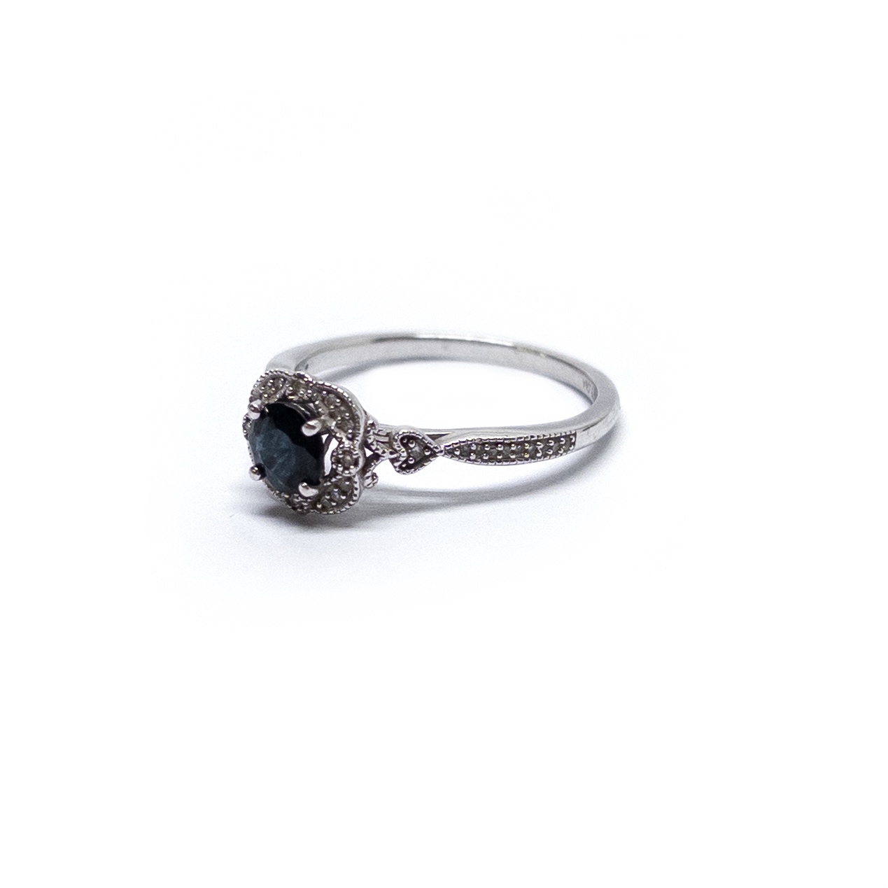 10K Diamond & Dark Blue Stone Ring