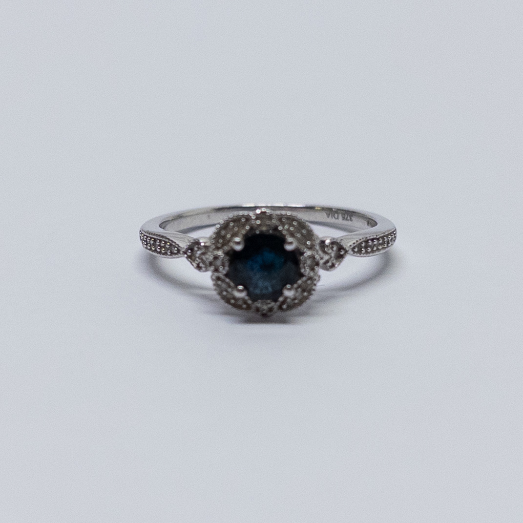 10K Diamond & Dark Blue Stone Ring