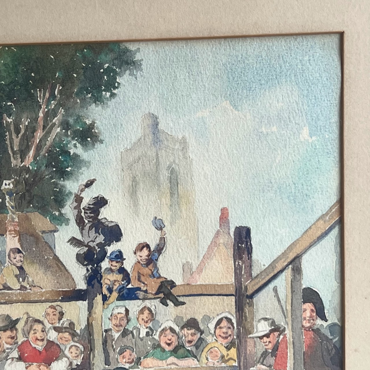 19th C. Satirical Watercolor Painting