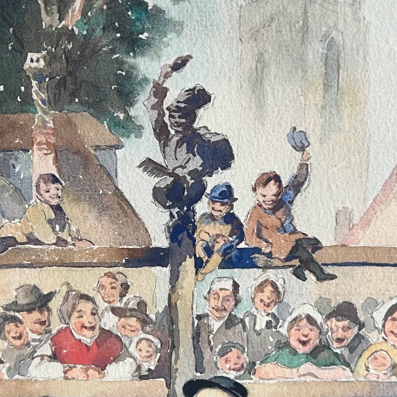 19th C. Satirical Watercolor Painting