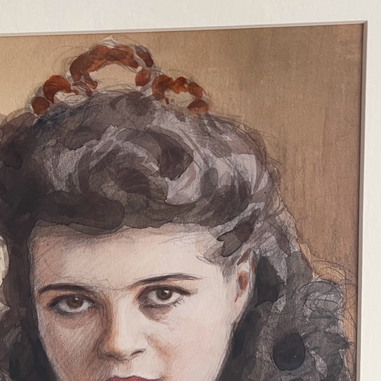 Ribas 1940s Signed Watercolor and Pencil Portrait Drawing